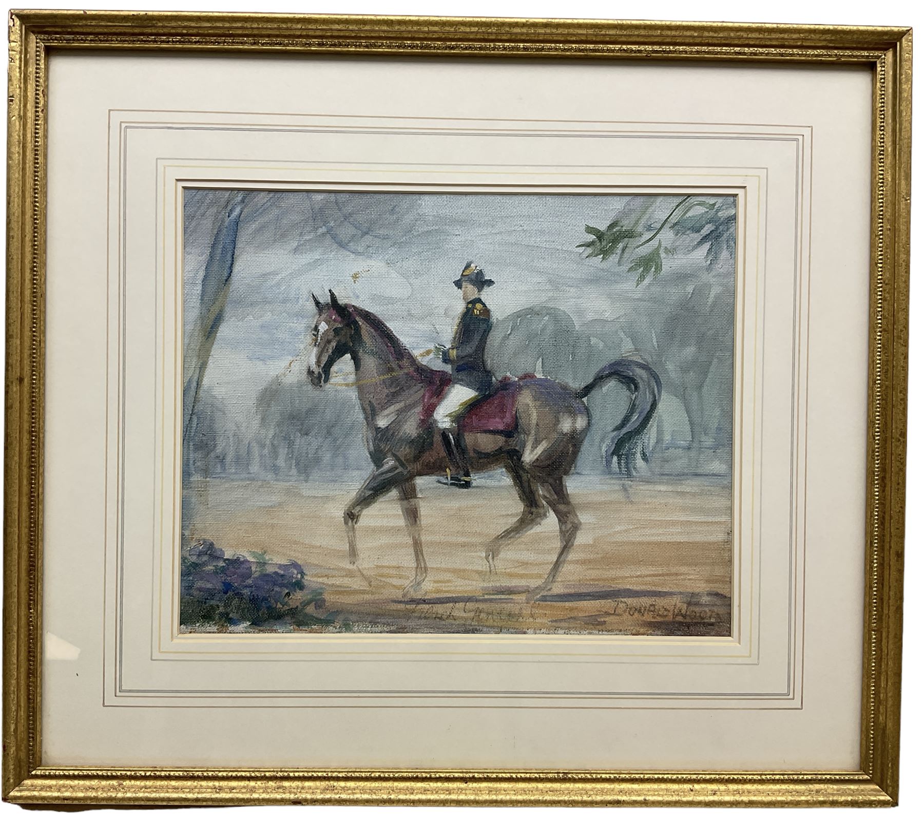 Donald Wood (British 1889-1953): 'French General' on Horseback, oil sketch on canvas signed and titled 24cm x 30cm
