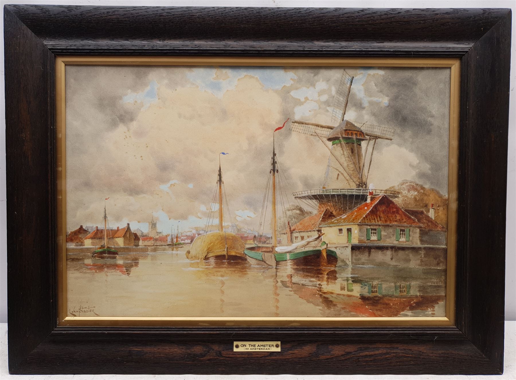 Louis Van Staaten (Dutch 1836-1909): 'On the Amster near Amsterdam' and 'Zuitephan', pair watercolours signed, titled on original ivorine plaques 39cm x 60cm (2)