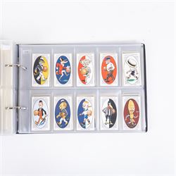 Collection of Edwardian and later Football related trading and cigarette cards, including forty-nine of fifty 1906 Ogden's Football Club Colours, 1922 PALS Footall series, ninety of one hundred 1925 Gallaher Famous Footballers, complete set of forty-four 1926 Ogden's Captains of Association Football Clubs and Colours, complete set of fifty 1927 Players Football Caricatures by MAC,  complete set of fifty 1927 Players Football Caricatures by RIP,  complete set of fifty 1930 Players Association Cup Winners, complete set of 50 1933 Ogdens AFC Nicknames etc, housed in brown cigarette card album
