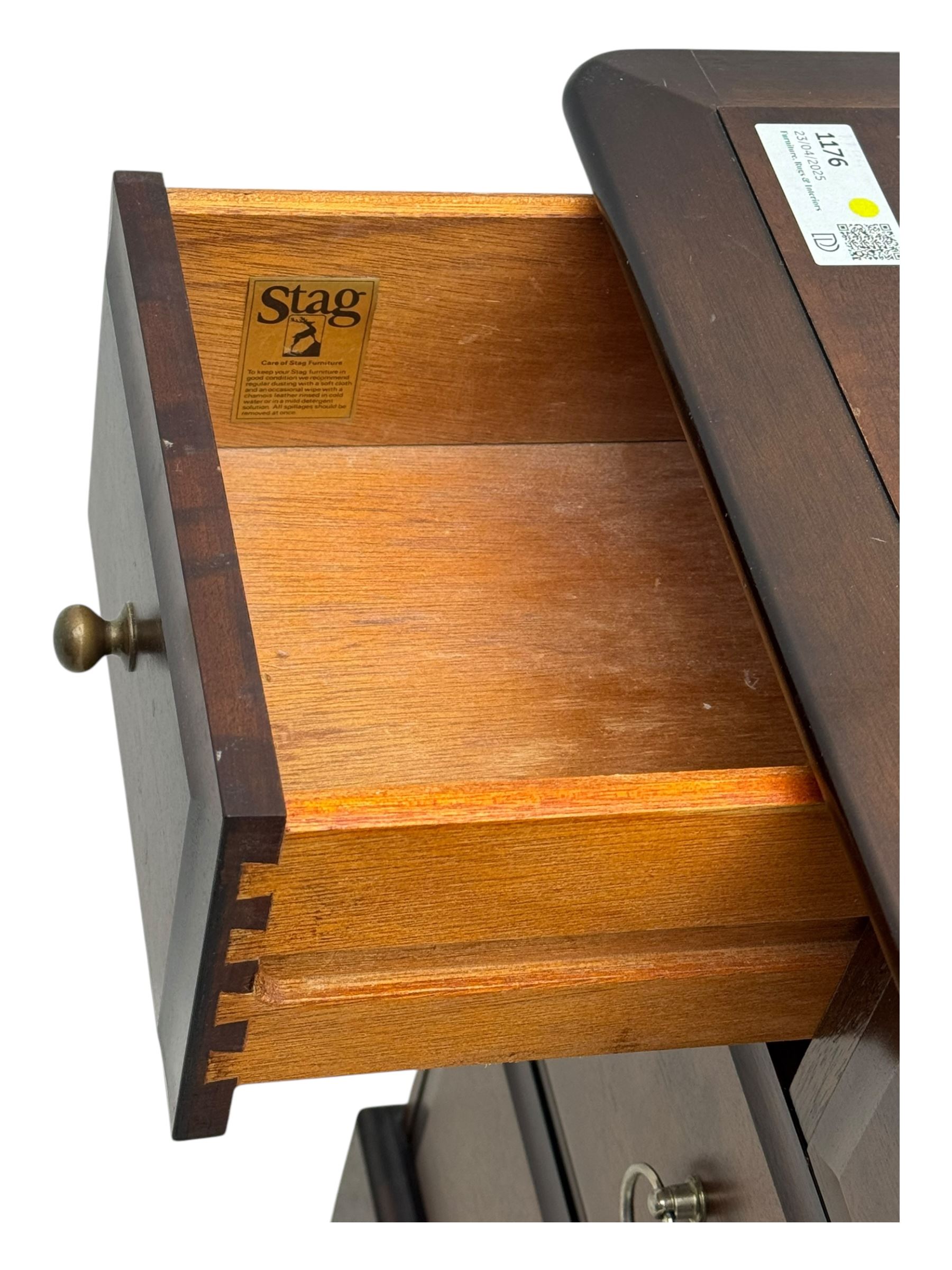 Stag Minstrel - mid-20th century mahogany dressing chest, rectangular top surmounted by adjustable mirror, the upper section fitted with four small drawers over two full-width drawers, on bracket feet