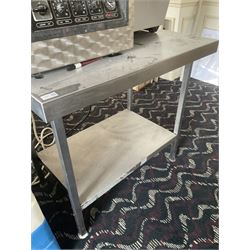 Stainless steel preparation table, with shelf- LOT SUBJECT TO VAT ON THE HAMMER PRICE - To be collected by appointment from The Ambassador Hotel, 36-38 Esplanade, Scarborough YO11 2AY. ALL GOODS MUST BE REMOVED BY WEDNESDAY 15TH JUNE.