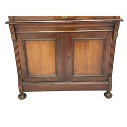 The Shannon Limited - late Victorian walnut filing cabinet, fitted with twenty-four small filing drawers, each with brass handle with label holder, fluted uprights, double cupboard below enclosed by two panelled doors, on turned feet, with brass plaque inscribed 'The Shannon, Limited, Ropemaker St. London, E.C.'
