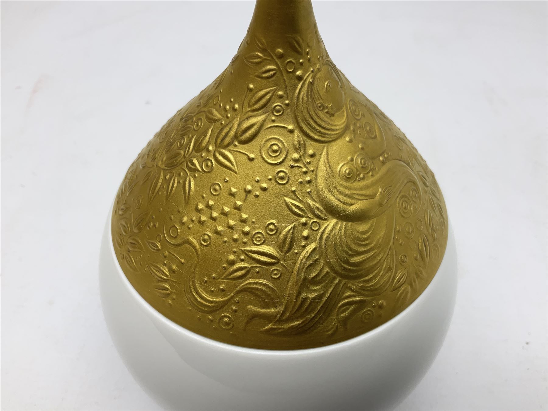 Rosenthal lidded bowl decorated in the Magic Flute pattern, designed by Bjorn Wiinblad, with gilt factory marks and signature to base, H20cm
