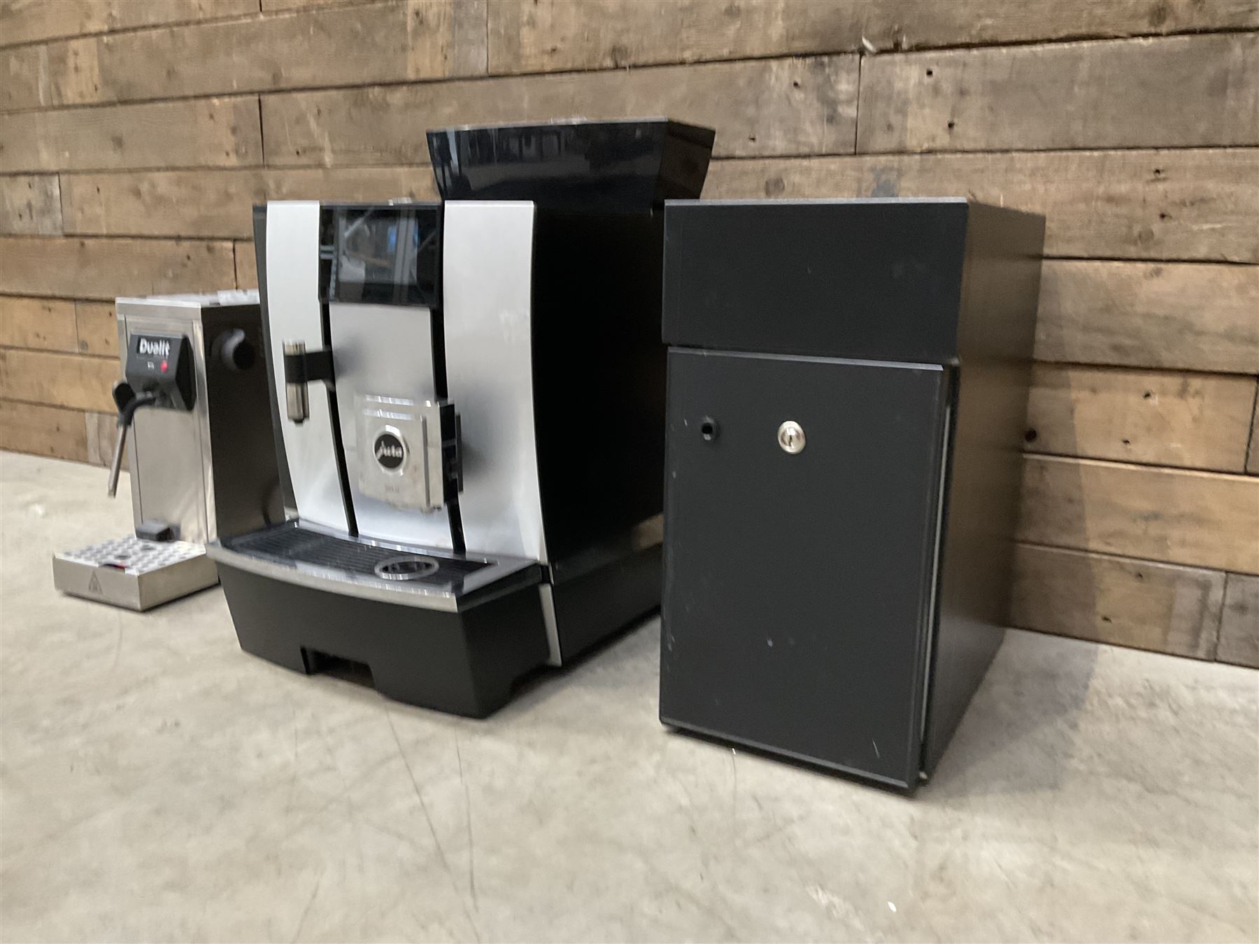 Jura GIGA X3 commercial coffee machine, Dualit Milk Frother and a Milk cooling cabinet, with other accessories