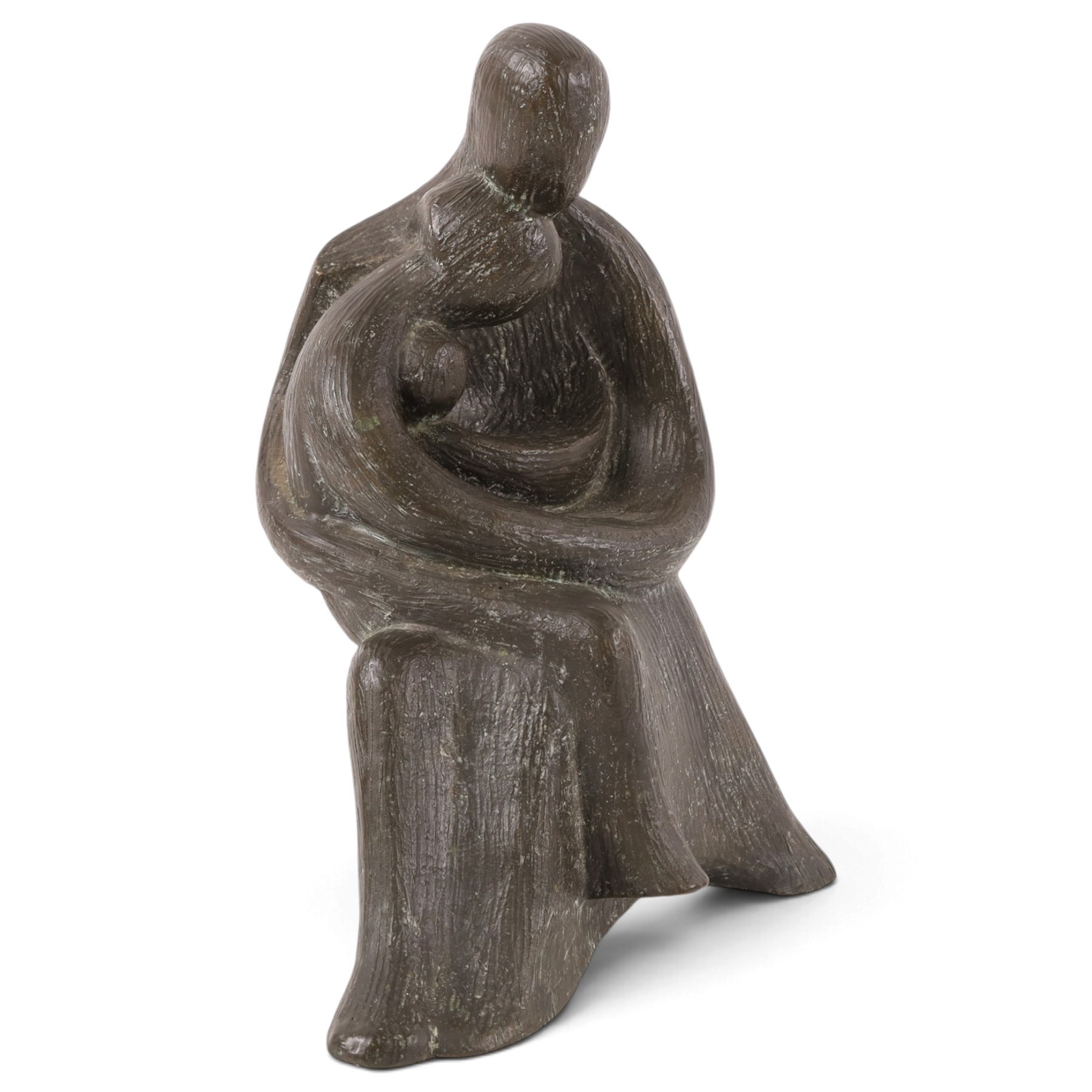 Naomi Blake (British 1924-2018) - bronze cast sculpture depicting mother embracing child and baby, H27cm