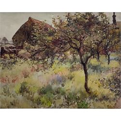 English School ((Early 20th century): Farmstead Orchard, watercolour indistinctly signed 22cm x 28cm