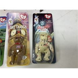 Three battery operated figures of E.T.; battery operated figure of Star Wars Yoda; Tonto action figure; Sunny Jim soft toy; another action figure, possibly 006; all unboxed; and six carded TY Bear figures (13)