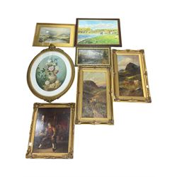 Three highland cattle oils on canvas, Trevor Mitchell landscape oil, landscape watercolour...