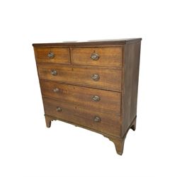 Early 19th century oak chest, fitted with two two short and three long graduating drawers, on bracket feet