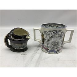 19th century 'God Speed the Plough' Harvest loving cup, together with  Royal Doulton Sanch Panca character jug no. D6461, Charlie Bear Megan and other collectables  