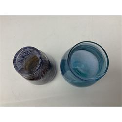 Three millefiori paperweights, together with a green glass dump paperweight with air bubble inclusions, Caithness Daisy and Cauldron paperweights and two small Caithness glass vases, tallest H9cm