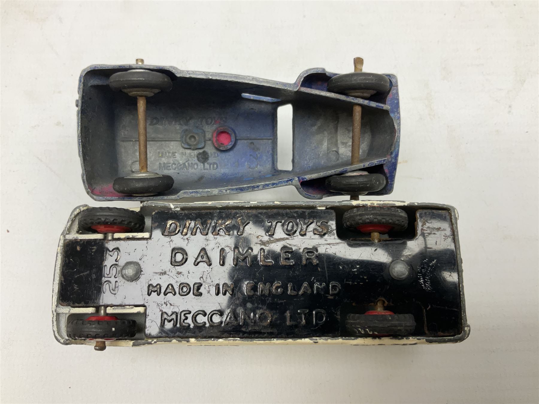 Dinky - Bedford 10cwt Van 'Kodak' No.480, boxed; and six unboxed and playworn models including Trojan Chivers Jellies van, loudspeaker van, Daimler Ambulance, N.C.B. Electric Van and two buses (7)