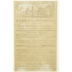 18th century handbill for 'Wakefield-Out-Wood June 1762' with 'Ordinairies, Assemblies and Concerts as usual' 27cm x 16cm, framed and another 'Whittington-Moor near Chesterfield August 1781 29cm x 17cm (2) 
Provenance: property of a Nobleman