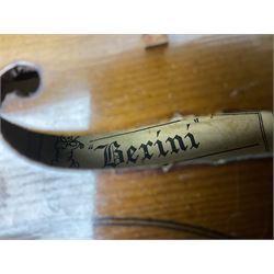 French violin for restoration with 36cm two-piece maple back and ribs and spruce top, bears label 'Lutherie Artistique M. Couturieux'; in wooden case; two modern three-quarter size violins in cases; and five violins for spares or repair