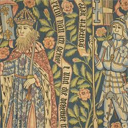 French 20th century Louvieres tapestry, 'Les Chevaliers' or 'The Knights', after a 15th century example,  130cm x 205cm