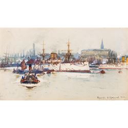 Frank Henry Mason (Staithes Group 1875-1965): Destroyer 'On the Tyne', watercolour signed ...