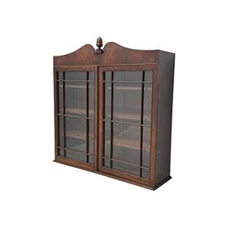 19th-century mahogany bookcase top with two glazed doors and pediment with acorn finial 