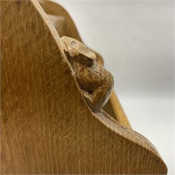 Mouseman - oak letter rack, shaped end supports enclosing three divisions, carved with mouse signature, by the workshop of Robert Thompson, Kilburn