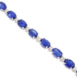 18ct white gold oval cut kyanite and round brilliant cut diamond bracelet, stamped, total kyanite weight 19.25 carat, total diamond weight 1.50 carat, with Wold Gemological Institute report