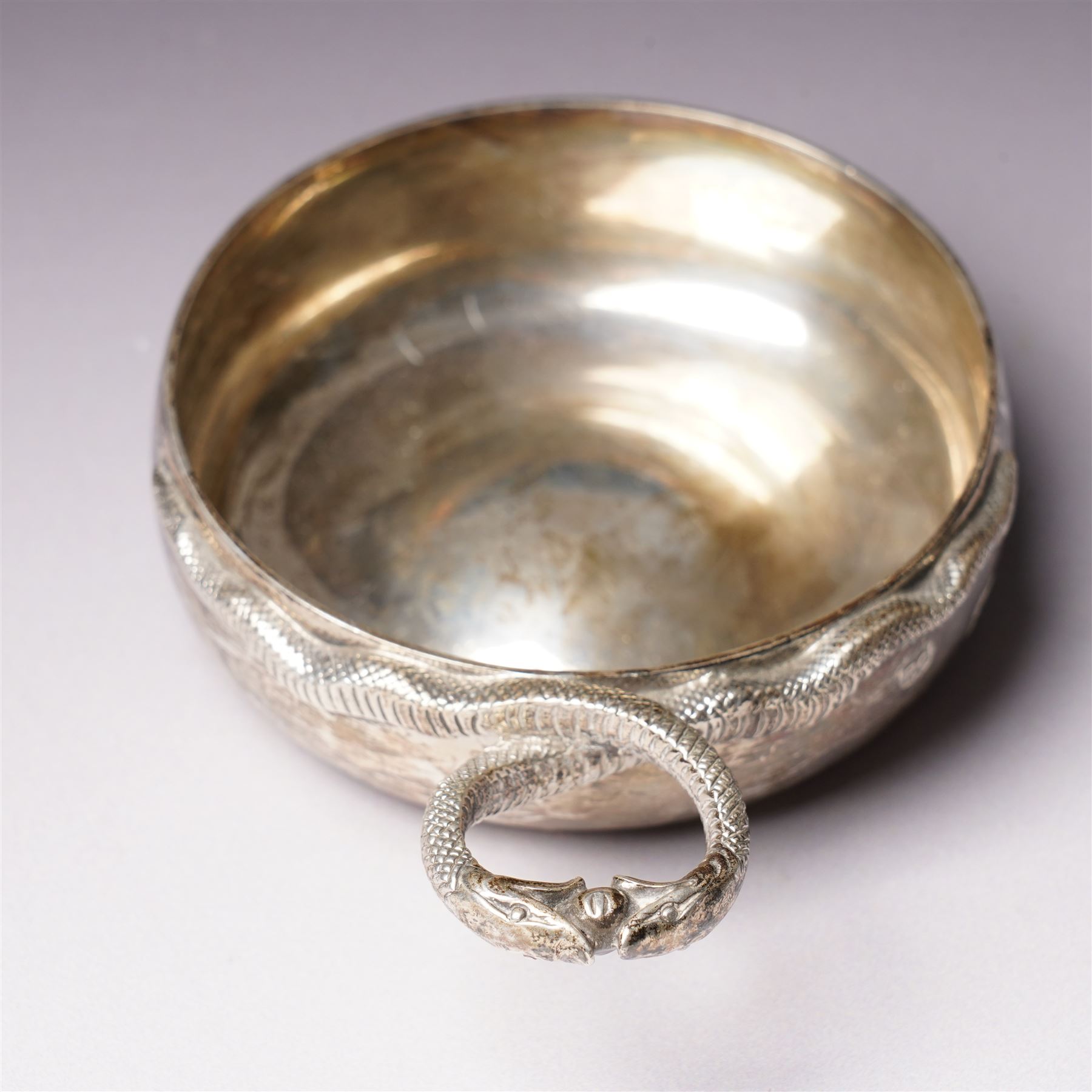 Elizabeth II silver tasse de vin with entwined snake handle London 1960 Maker William Comyns & Sons Ltd