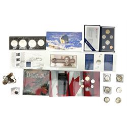 Canadian coinage including Queen Elizabeth II 1964 and four 1966 dollars, 1975 Olympic four coin set comprising two five dollar and two ten dollar coins, 1995 specimen coin set in blue folder, 1995 uncirculated coin set etc 