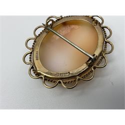 Victorian and later 9ct gold jewellery including glazed photo pendant, three gold cased wristwatches, signet ring and a cameo brooch, all hallmarked and silver jewellery including fobs, wristwatch, brooches and rings etc 