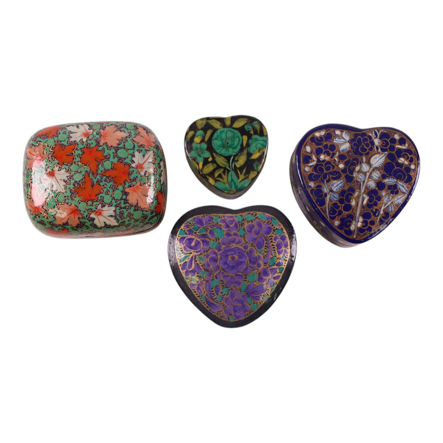 Collection of eleven lacquered boxes, mainly Indian, decorated with floral motifs, tallest H10cm 