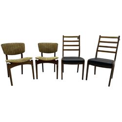 G-Plan - pair of mid-20th century teak dining chairs, ladder back over faux leather upholstered seat; Dalescraft - pair of mid-20th century teak dining chairs, upholstered seat and back 