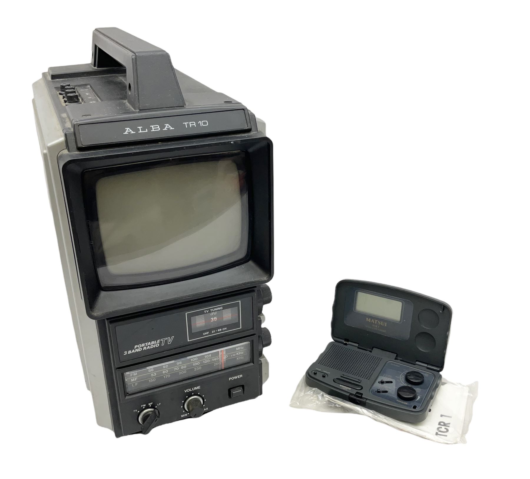 Alba TR10 Portable black and white TV with 3 band radio and Matsu travel clock radio
