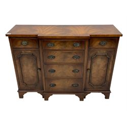 Small Georgian style mahogany breakfront sideboard, fitted with six drawers and two cupboards, on bracket feet 