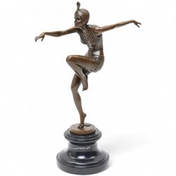 Art deco style bronze figure of a dancer, on socle base, with foundry mark, H39cm
