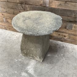 Cast stone two piece garden staddle stone mushroom