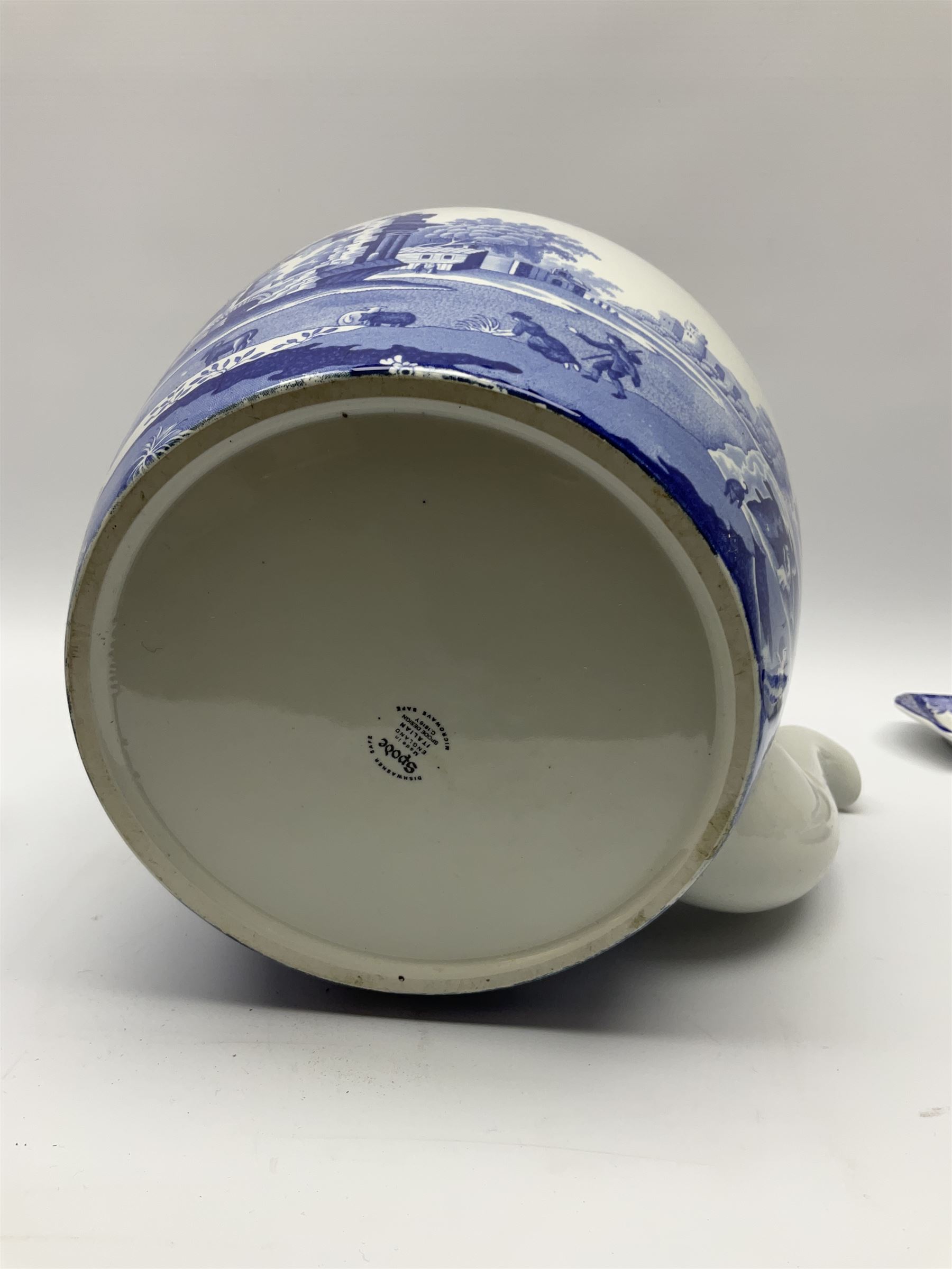 A large Spode blue and white Italian pattern novelty teapot, H33cm, with black printed mark beneath, together with a selection of other Spode blue and white Italian pattern wares. 