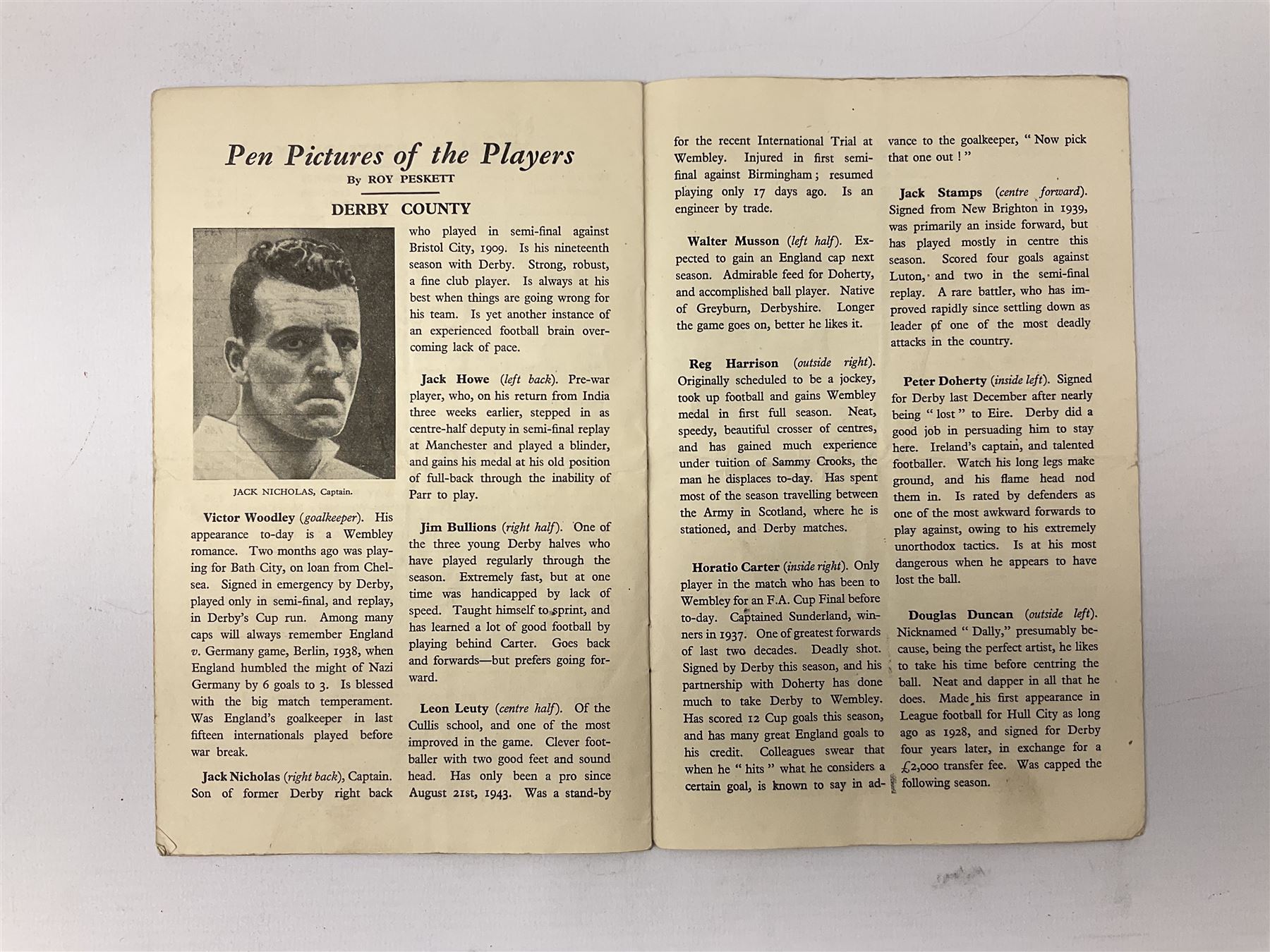 1946 FA Cup Final Charlton Athletic v Derby County football programme played 27th April 1946 at Wembley. Provenance: By direct descent from the family of Raich Carter having been consigned by his daughter Jane Carter.