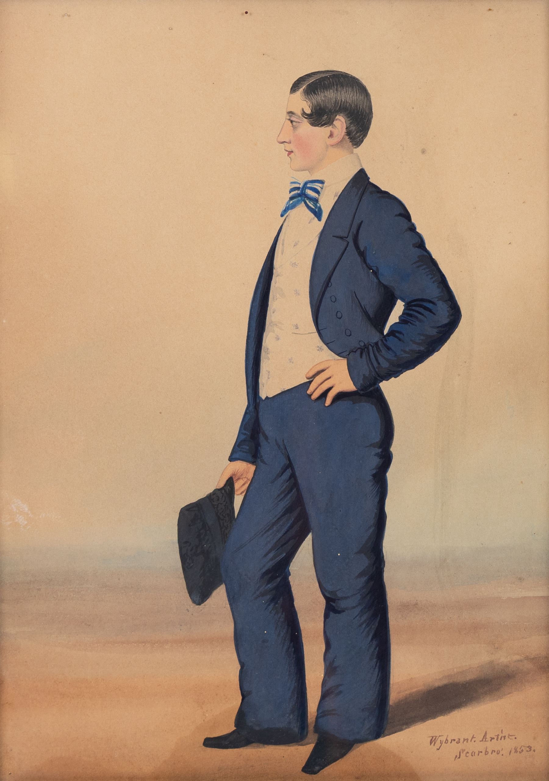 Patrick Wybrant (Irish 1816-1894): Portrait of a Dandy, watercolour inscribed 'Wybrant Artist Scarbro' and dated 1853, 28cm x 20.5cm