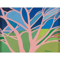 Kieron Farrow (British 1949-): 'Tree at Dusk (Monk Bretton)', oil on board signed, titled ...