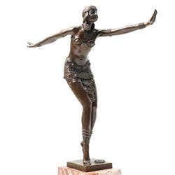 After Demetre Chiparus - Art Deco style bronze figure of a dancer on a stepped marble base and with foundry mark H49cm