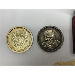 'The Churchill Centenary Picture Medal' cased limited edition of 500 medal struck in 22ct gold on sterling silver by Toye, Kenning & Spencer complete with set of 13 full colour card roundels depicting major events in Churchill's life