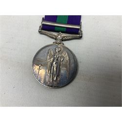 George VI General Service Medal with Palestine 1945-48 clasp awarded to 19117460 Pte. P. Tilmouth R. Lincolns; with ribbon