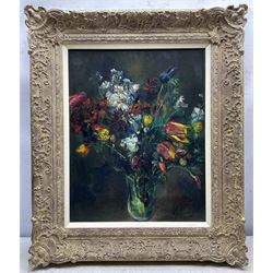Christian de Moor (Dutch 1899-1981): Still Life of Tulips and other Flowers, oil on canvas laid on panel signed and dated 1945, 50cm x 39cm