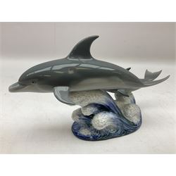 Lladro Swimming Lesson dolphin figure group, no. 6470, with printed mark beneath, L27cm
