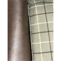 Tetrad corner sofa upholstered in leather and chequered fabric (W272cm & 246cm) with matching foot stool