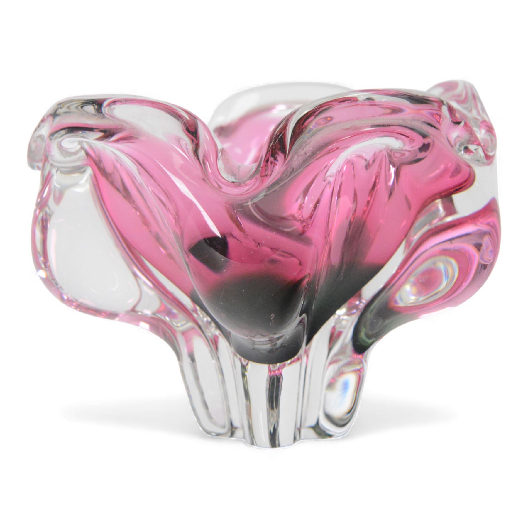 Collection of art glass, including star dish, flower example with bubble inclusions 