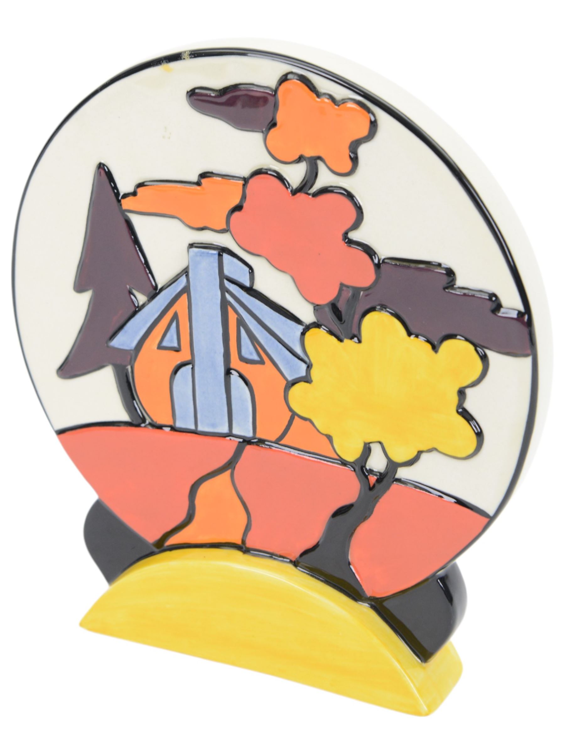 Lorna Bailey for Old Ellgreave Pottery freestanding ceramic plaque, decorated in the Dimsdale Hall pattern, signed verso, H19cm