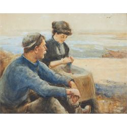 Robert Jobling (Staithes Group 1841-1923): Fisherman and his Wife, watercolour signed 35cm x 43cm