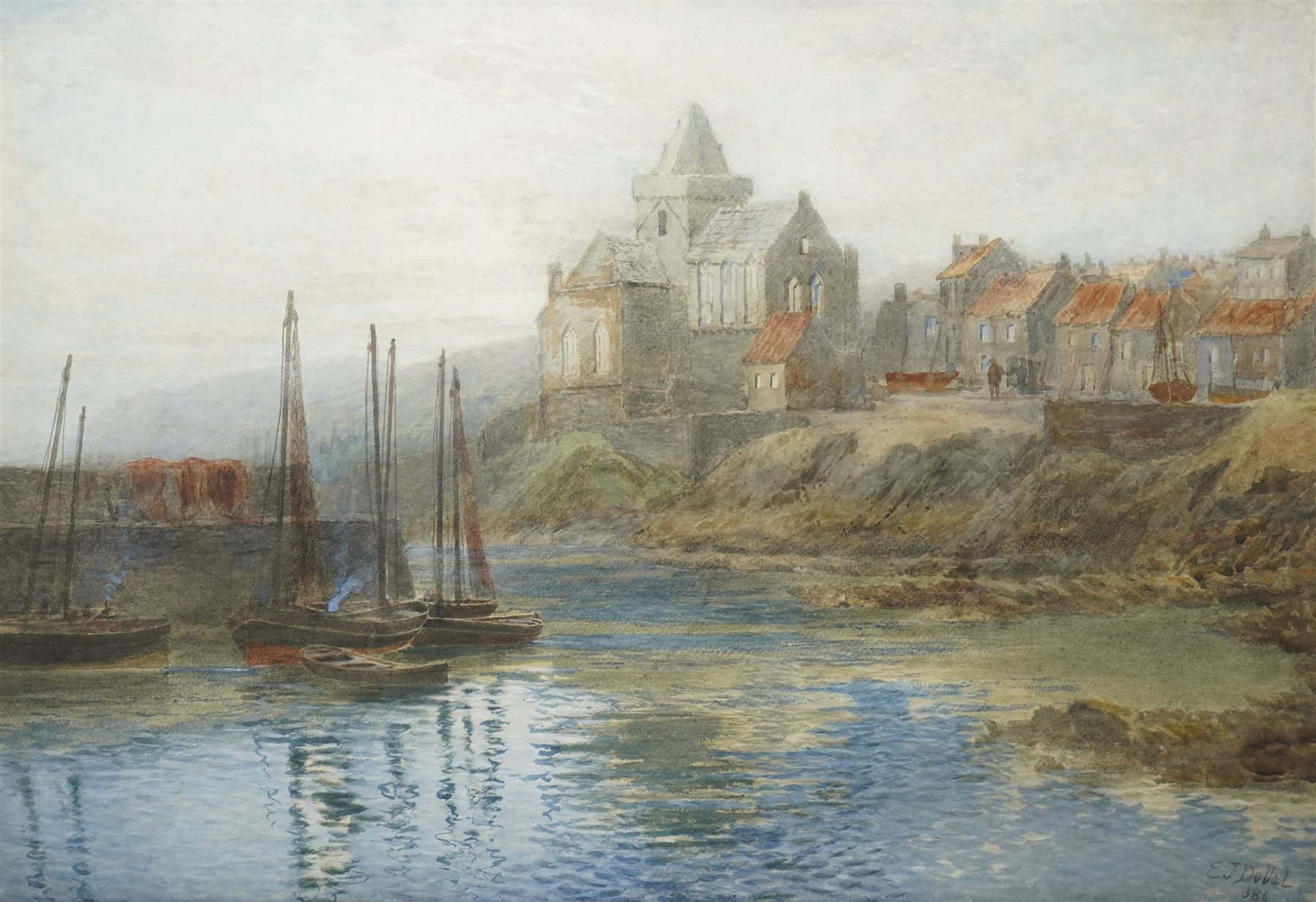 Edward James Duval (British 1838-1923): St Monans Harbour, watercolour signed, titled verso 47cm x 70cm