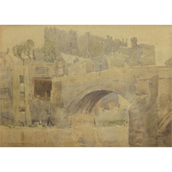  Edgar Thomas Holding (British 1870-1952): Bridge before a Castle, watercolour signed 24cm x 33cm  