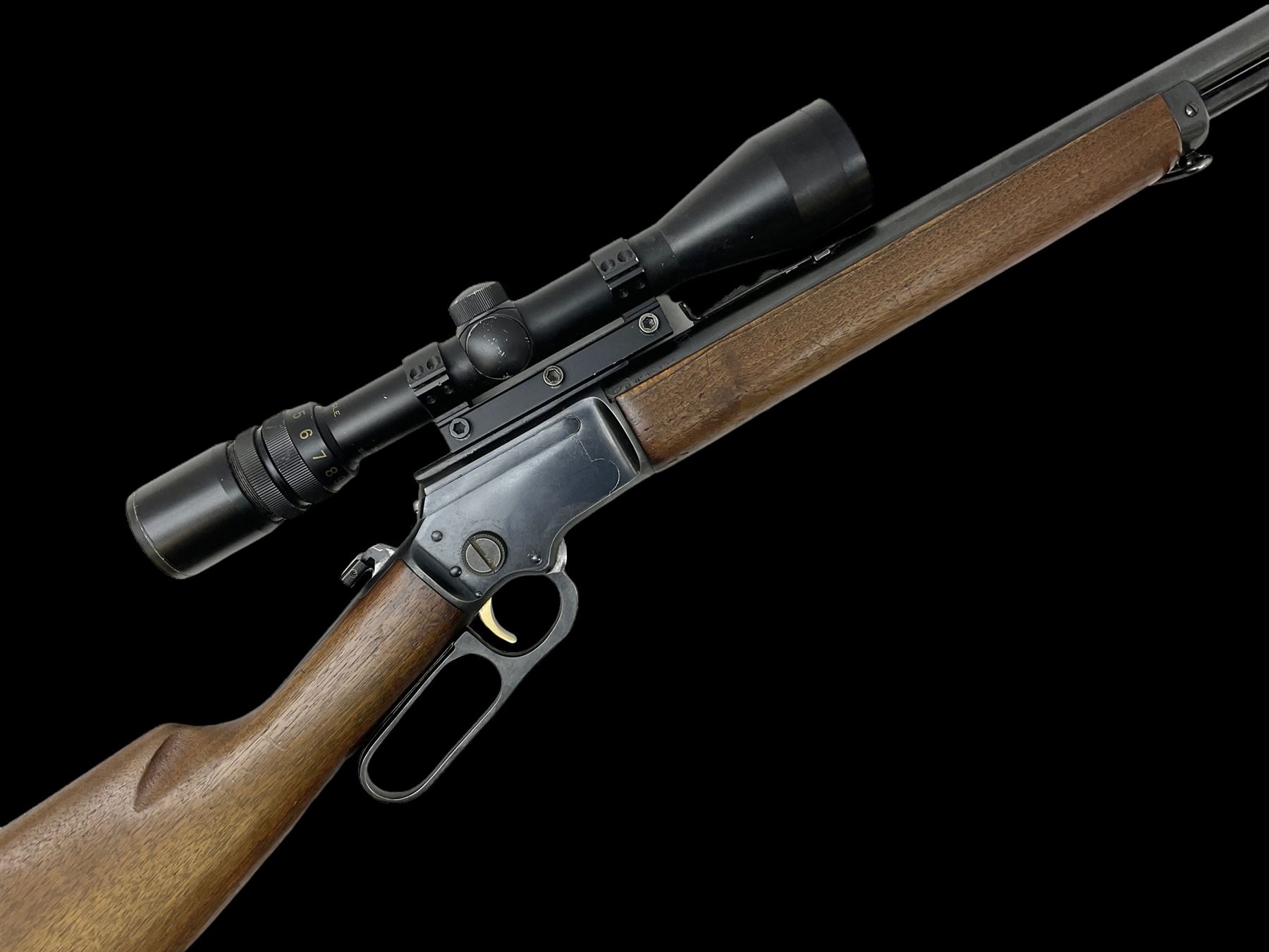 Marlin Model 39A Mountie .22 rim-fire rifle with 51.5cm barrel and under lever action with Bisley 3-9 x 40 variable scope L93cm overall SECTION 1 FIRE-ARMS CERTIFICATE REQUIRED