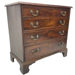 George III mahogany chest, rectangular top with moulded edge, fitted with four graduating cock-beaded drawers, lower moulded edge over bracket feet