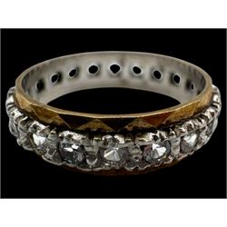Two gold paste stone set full eternity rings and two gold cluster rings, all 9ct